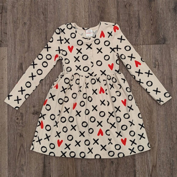 Hanna Andersson Valentines Print Button Down Dress Hugs and Hearts Girls Size 5 - Picture 1 of 4